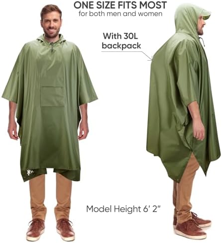 PTEROMY Hooded Rain Poncho for Adults, Reusable Waterproof Raincoat - Image 4