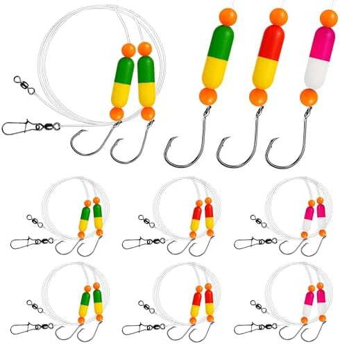 Pompano Rig Saltwater Surf Fishing Rigs – Double Drop Leader Rigs with Hooks, Floats, Beads & Snap – Easy Pre-Tied Terminal Tackle for Pompano, Whiting, Redfish by VipfishFishing