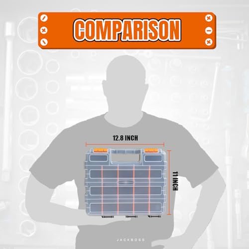 Jack Boss Tool Box with Transparent Lid, Double Side 34-Compartments Organizer Box with Removable Dividers for Hardware, Screws, Bolts, Nails, Beads, Jewelry and Fishing Accessories, Orange, 4 Pack - Image 5