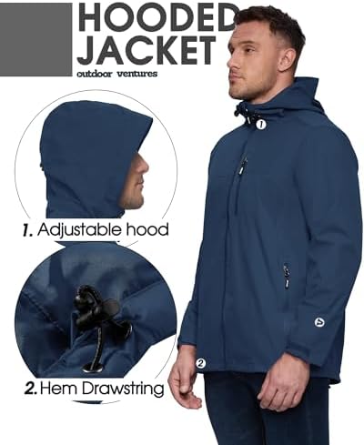 Outdoor Ventures Men's Packable Rain Jacket Waterproof Lightweight Raincoat - Image 5