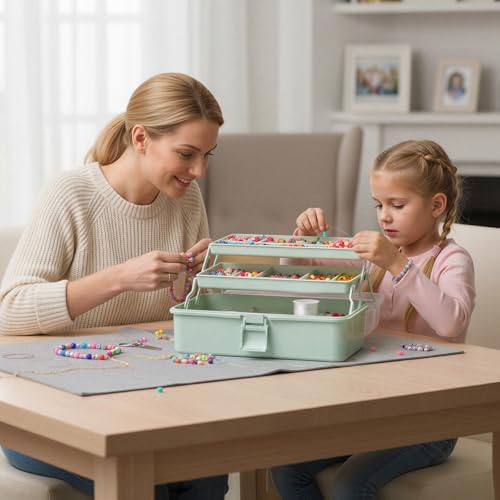 Tackle Box, 3-Layer Craft Sewing Medicine Hair Tool Organizer Haze Green - Image 7