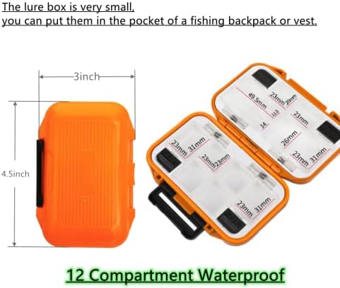 2x Small Hard Fishing Tackle Box Portable Case Hooks Lure Baits Storage Box Containers For Storing Swivels Jigs Hooks Sinker,12 Compartments (Orange (Waterproof)) - Image 2