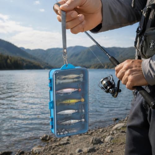 2 Pack Fishing Tackle Box Organizers, Blue Lure Storage Trays with Clear Lids, Removable Dividers & Wrist Straps, Portable Fishing Gear Storage for Hooks, Baits, Sinkers, Jigs and Accessories - Image 4