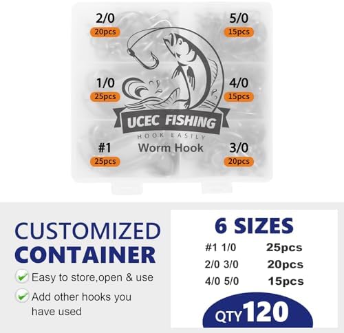 UCEC EWG Fishing Hooks, Offset Worm Hooks for Bass Fishing Hook Texas Rig - Image 5