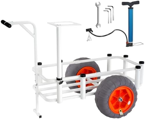 VEVOR Beach Fishing Cart, 350 lbs Load Capacity, Fish and Marine Cart with Two 16" Big Wheels PU Balloon Tires for Sand, Heavy-Duty Aluminum Pier Wagon Trolley with 8 Rod Holders for Fishing, Picnic by VEVOR