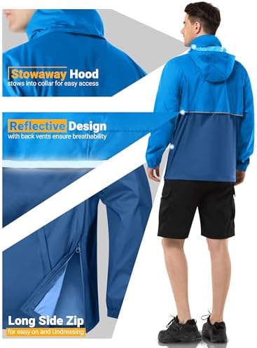 Outdoor Ventures Men's Rain Jacket Waterproof Lightweight Packable Pullover - Image 4