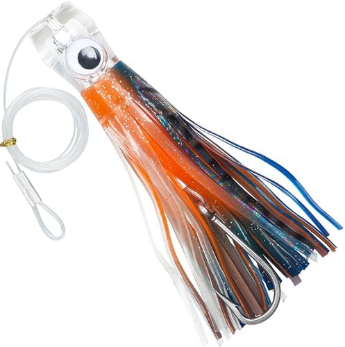 Trolling Lures Saltwater for Tuna Mahi Marlin Wahoo Dolphin Shark Offshore Trolling Baits with Squid Skirt Big Game Fishing Lures Deep Sea Squid Skirts Rig 6/9 inch by AGOOL