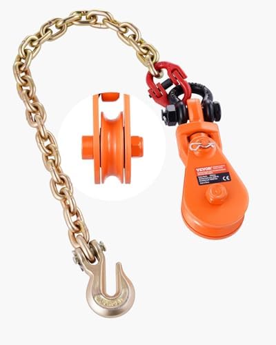 VEVOR 2 Ton Snatch Block with G80 Chain, Swivel Shackle, 3" Sheave for 3/8" Wire Rope, Snatch Block Pulley for Towing and Recovery Applications on Flatbed Tow Truck Rollback Wrecker Car Carrier Cable by VEVOR