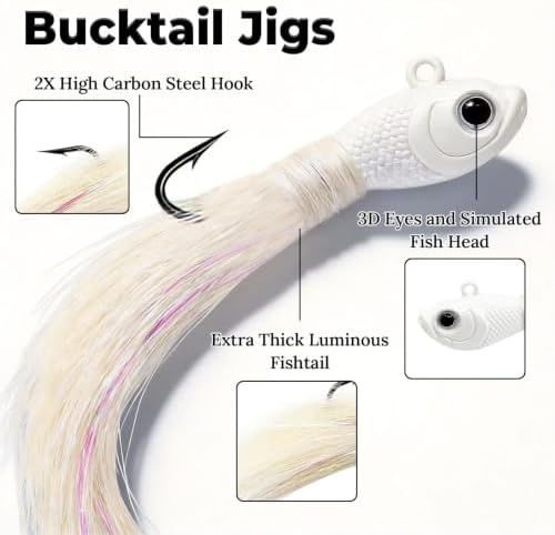 9KM DWLIFE Bucktail Jigs, Handmade Hair Lures for Bass & Saltwater Fishing - Image 2