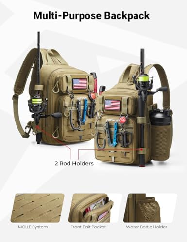 Piscifun Fishing Backpack Tackle Bag, MOLLE & 2 Rod Holders, Multi Storage - Image 4