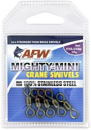 AFW American Fishing Wire Fishing Swivels - Mighty Mini 100% Stainless Steel Crane Swivels, 3X Stronger Than Brass, for Terminal Tackle Box, Up to 600lb Test - Fishing Gear for Fishing Line Leaders by AFWFishingBrands