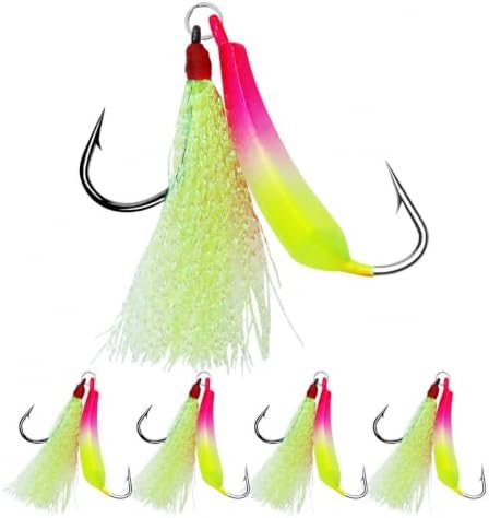 5 Pack Pompano Jigs with Teaser Hooks, Surf Fishing Jig Heads Saltwater Lure Banana Shape Stand Up O'Shaughnessy Beach Casting Pompano Whiting Flounder by MAFIMOEA
