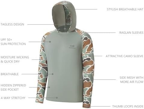 BASSDASH Men’s UPF 50 Performance Fishing Shirt Cooling Hoodie Camo Long Sleeve FS17M - Image 4