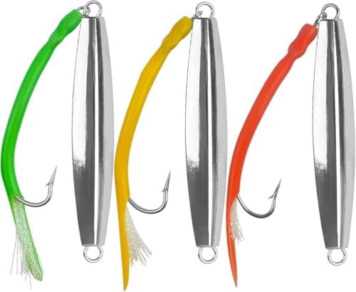 Diamond Jigs Saltwater Fishing Lures,Casting Jigging Spoon with Split Tube Tail Stainless Steel Hook Metal Jig Spoon Baits for Deep Sea Offshore Surf Fishing Bottom Sinking by JOGFFDE