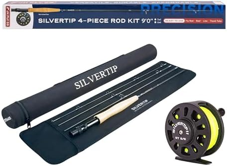 Silvertip Fly Fishing Rod and Reel Combo – 9ft 5WT 4-Piece Complete Kit with Pre-Spooled Reel, Fly Line, Rod Bag & Travel Tube by Silvertip