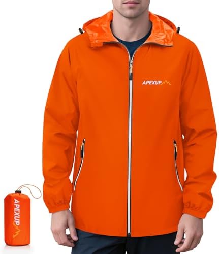APEXUP Packable Rain Jacket Men Waterproof Lightweight Raincoat with Hood by APEXUP