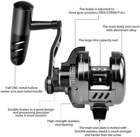 Jigging Reel Conventional Reels - Lever Drag Saltwater Heavy Duty Deep Ocean Big Game Offshore Round Aluminum Trolling Reel - Black Saltwater Jigging Fishing Reels - Image 5