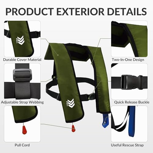 Inflatable Life Jackets for Adults Automatic Life Vests PFD Low Profile Load Capacity Up to 330lbs - Image 5