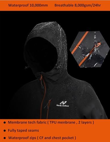 NORDIC OUTLAND Rain Jacket Men,Waterproof Breathable Long Raincoat with Hood Mesh Lining,Windbreaker for outdoor activities - Image 4