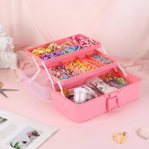 Hair Accessories Box,3-Layer Craft Tackle Art Tool Organizer Pink - Image 6