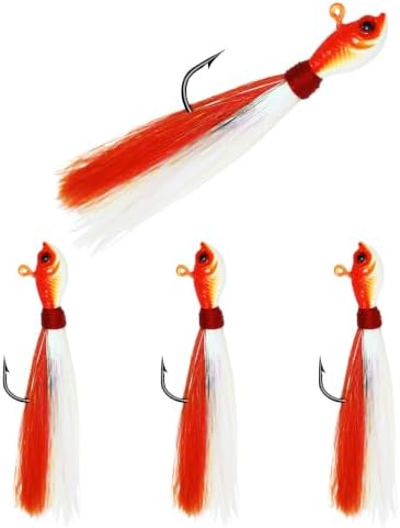 Bucktail Jigs, Realistic Hair Jig Fishing Lure with Single Hook, Bucktail Swimbait Jig for Bass Striper Walleye Flounder 1/4oz, 1/2oz, 1oz, 2oz by Fishing