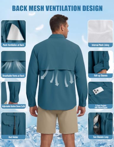 WULFUL Men's Sun Protection Fishing Shirts UPF 50+ Lightweight Quick Dry Cooling Long Sleeve Shirts for Work Hiking Safari - Image 5