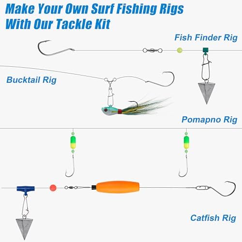 SILANON Saltwater Surf Fishing Tackle Kit,174pcs Ocean Saltwater Fishing Gear Surf Fishing Rigs Saltwater Lures Bucktail Jigs Pyramid Sinkers Fishing Floats Hooks Swivels Surf Fishing Accessories - Image 2