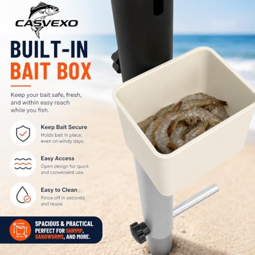 1/2 Pack Aluminum Surf Fishing Rod Holder, Heavy Duty Sand Spike with Bait Box, Telescopic 3-Section, Lightweight and Portable, with Storage Bag - Image 3