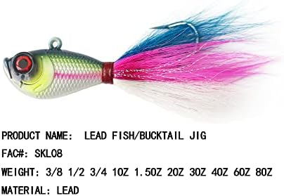 6oz bucktail jig fluke Lure Saltwater Freshwater for bass Striper Bluefish surf Fishing - Image 2