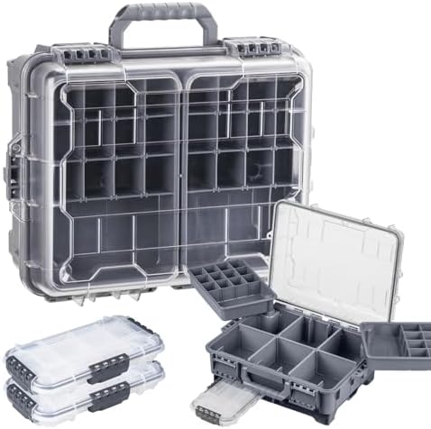 THKFISH Waterproof Tackle Box, Portable Fishing & Tackle Storage Box with Two 3500 Stowaway Boxes and Removable Dividers, Tackle Box, Thicker Floating Airtight Stowaway,Pink/Green/Blue/Grey by THKFISH