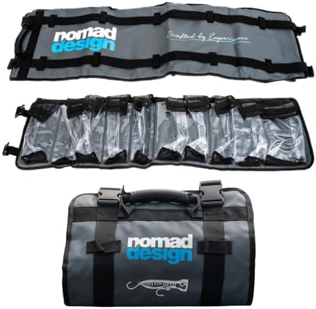 Nomad Design Lure Roll - Large Size with 10 Pockets Respectively, Portable Waterproof Tarpaulin Fish Lure Bag - Heavy Duty PVC Window, Mesh Cleaning & Drying Tabs by NomadDesign