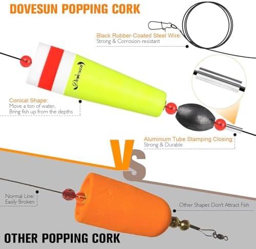 Dovesun Popping Cork Float Rig Weighted Fishing Bobbers Floats Fishing Corks Popping Corks for Saltwater Freshwater Fishing Tackle with 3 Size - Image 3
