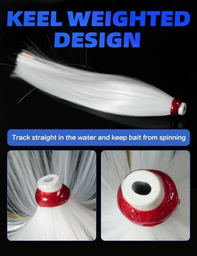 BLUEWING Sea Trolling Lures with Lead Head Saltwater Fishing Witches Big Game Ballyhoo Skirt for Tuna, Wahoo, Sailfish, Mahi Mahi 1oz, 2oz, 4oz, 6oz, 8oz - Image 3