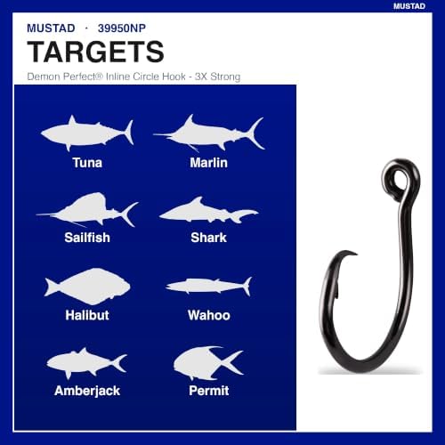 Mustad Demon Perfect Inline Circle Hook 39954NP - 1X Fine Fishing Hooks, Up Eye, Ideal for Saltwater and Freshwater Species, Original Patented Circle Hook Design, Inline Hooks - Image 2