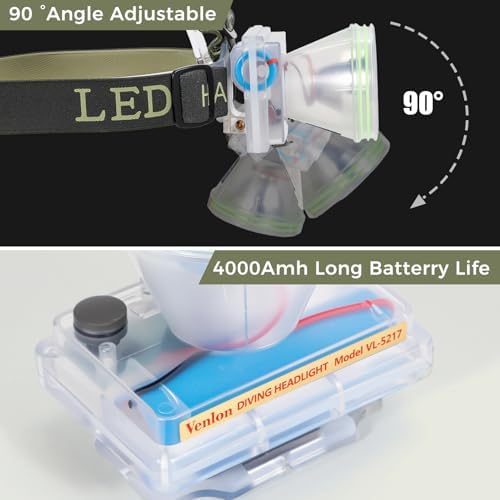 Rechargeable Diving Headlamp, 4 Modes, 20H Runtime, Lightweight Scuba Dive Light, 4000mA Battery with USB Charger Cable - Image 6