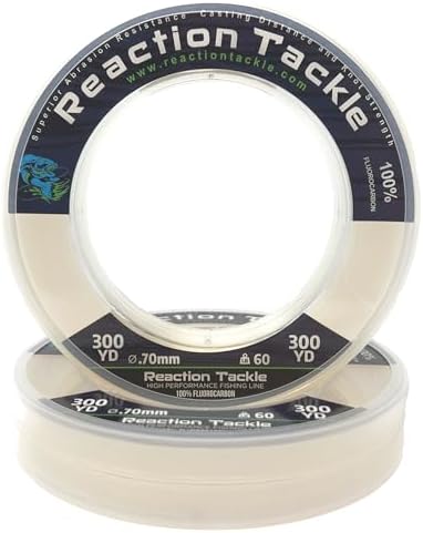 Reaction Tackle 100% Pure Fluorocarbon Fishing Line - High Strength, Abrasion-Resistant, Fast-Sinking, Virtually Invisible - Saltwater and Freshwater Leader Line by ReactionTackle