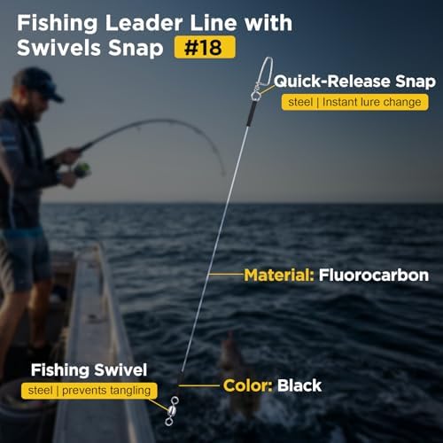 DONQL Fluorocarbon Fishing Leaders with Swivel Snaps 15Pcs Wire Leader Line - Image 2