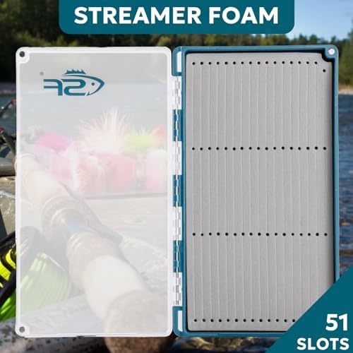 SF Streamer Fly Fishing Box with Magnetic Closure & Clear Lid, Polycarbonate Fly Box for Streamers, Nymphs and Trout - Streamer Foam - Image 3