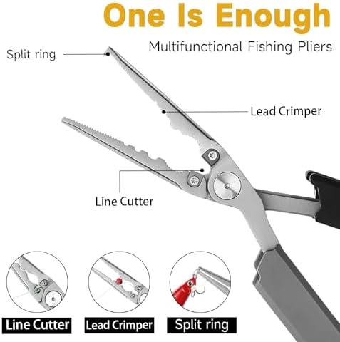12-in-1 Folding Fishing Pliers, Compact Saltwater Fishing Tool with Braid Cutter, Hook Remover, Split Ring Opener, Stainless Steel Fishing Gear Gift for Men - Image 3