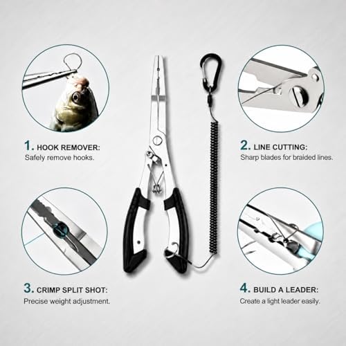 420 Stainless Steel Fishing Pliers, Multi-functional Fishing Tools Hook Remover Line Cutter Pliers, Lockable Handy Fishing Gear for Saltwater Freshwater, Gifts for Men - Image 2