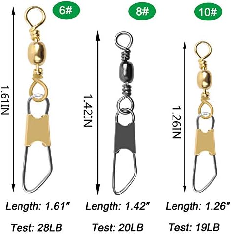 AGOOL Barrel Swivel Snap Kit - 50pcs Barrel Swivels with Safety Snaps High Strength Fishing Quick Connect Snap Swivels with Solid Ring Fishing Tackle Accessories Box Kit Size 4#,6#,8#,10#,12#,14# - Image 3