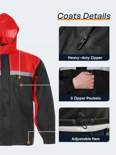 Men's Rain Suit High Visibility Reflective Work Rain Jacket Pants for All Sport Farm Fishing Motorcycle - Image 4