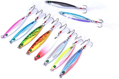 Aorace 10pcs Hard Metal Jigs Diving Sea Fishing Lures Minnow Popper Baits Tackle Crankbait Saltwater Freshwater Lures with Feather by Aorace