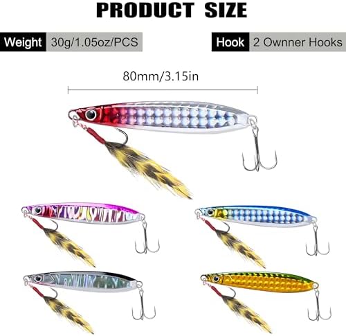 Fishing Spoons Lures Saltwater Jigging Lures with Ultra-Sharp Hooks Micro Jigging Bait for Bass Tuna Salmon Grouper 5PCS - Image 3