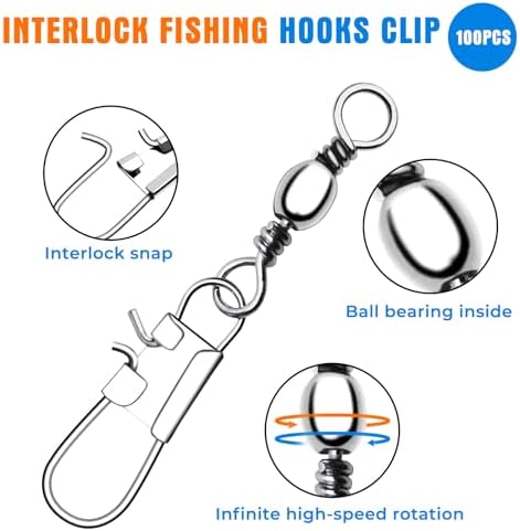 100 PCS Fishing Swivels Snap,Stainless Steel Swivel Fishing Line Connector,Interlock Fishing Hooks Clip,Barrel Snap Swivels for Freshwater and Saltwater Fishing - Image 3