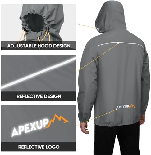 APEXUP Packable Rain Jacket Men Waterproof Lightweight Raincoat with Hood - Image 2