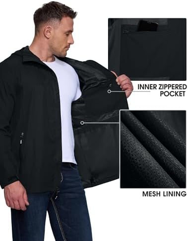 Outdoor Ventures Men's Packable Rain Jacket Waterproof Lightweight Raincoat - Image 5