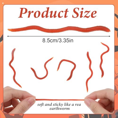 50 Pcs Fake Worms Soft Lure Trout Worm Earthworm 3.35 in Faux Lifelike Stretchy Rubber Earthworms Trick Fishing Lures Baits for Halloween Sensory Bin April Fool's Day Party - Image 2