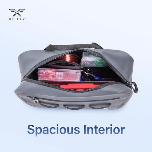 Xelfly Waterproof Fishing Waist Bag with Rod Holder, Padded Waist Straps & Gear Loops - Submersible Zipper, Rugged Top Handle, Adjustable Attachments (Gray) - Image 4
