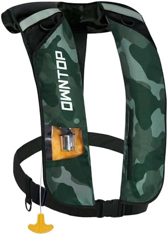 Owntop Automatic/Manual Inflatable Swim Jacket, Manual Convertible & Highly Visible, Storage Pocket with Zipper, 24g CO2 Cylinder Included, Low Profile for Kayak, Fishing, Paddle Sports by Owntop